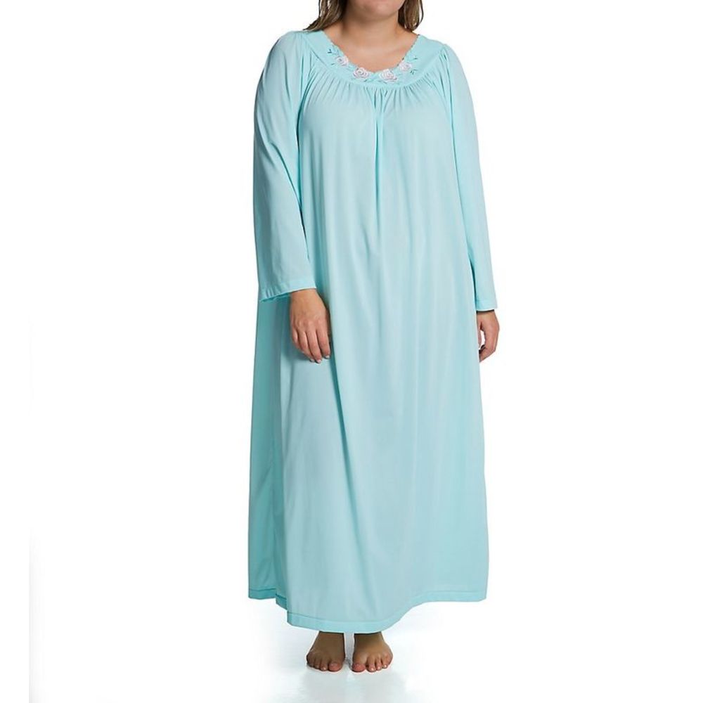 Shadowline Plus Petals 53 Inch Long Sleeve Gown -  SeaFoam  33280X